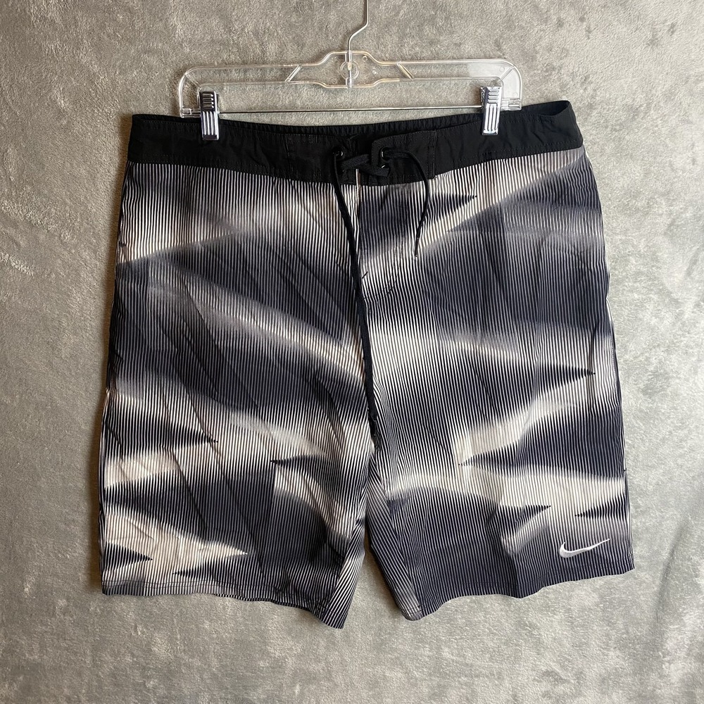 Nike Men's 36 Boardshorts Black White Striped Swim Trunks